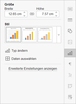 Dialogfenster Diagrammeinstellungen rechte Seitenleiste