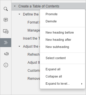 Headings panel