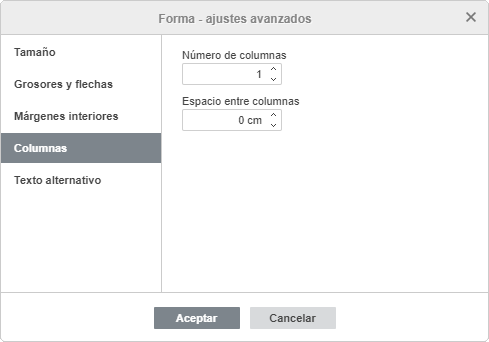 Propiedades de forma - pestaña Columnas