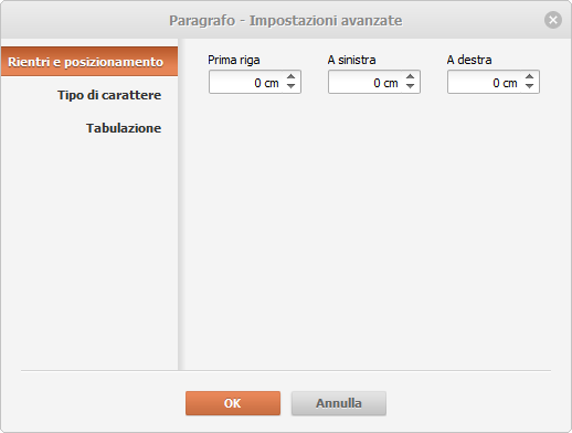 Impostazioni paragrafo - Rientri e posizionamento