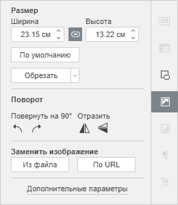 Вкладка Параметры изображения на правой боковой панели