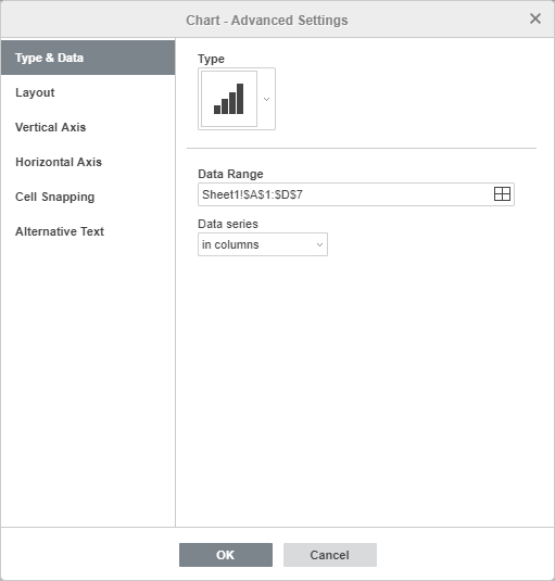 Chart - Advanced Settings window