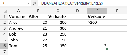 DBANZAHL-Funktion