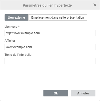 Fenêtre Paramètres du lien hypertexte