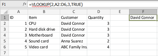 Fonction VLOOKUP