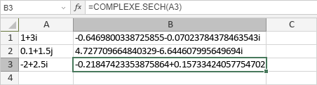 Fonction COMPLEXE.SECH