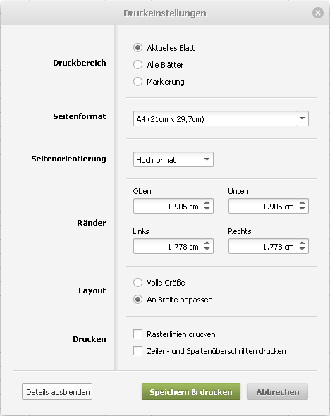 Fenster Druckeinstellungen