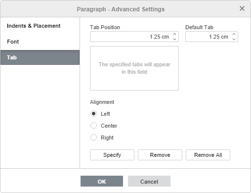 Paragraph Properties - Tab tab