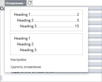 Настройки оглавления