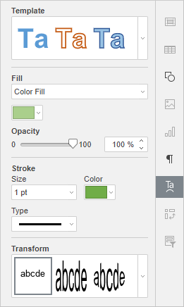 Text Art setting tab