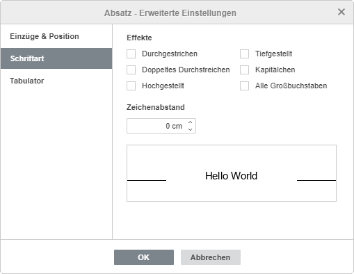 Paragraph Properties - Font tab