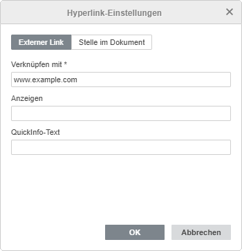 Hyperlink Einstellungen Fenster