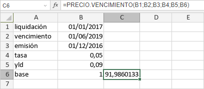 Función PRECIO.VENCIMIENTO