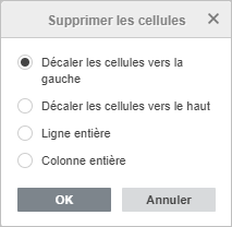 La fenêtre Supprimer des cellules