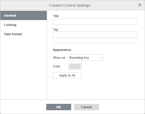 Content Control settings window - General