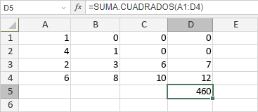 Función SUMA.CUADRADOS