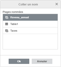 La fenêtre Coller le nom