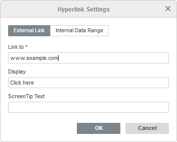 Hyperlink Settings window