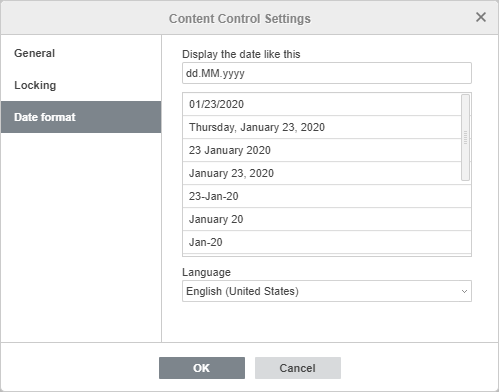 Date settings window