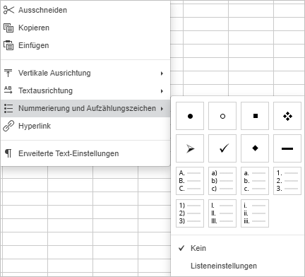 Aufzählungszeichen und nummerierte Listen