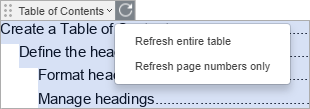 Refreshing the table of contents