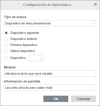 ventana Configuración de hiperenlace