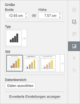 Dialogfenster Diagrammeinstellungen rechte Seitenleiste