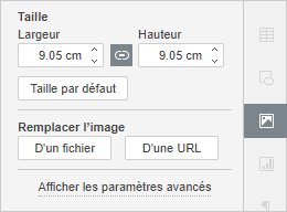 Fenêtre Paramètres de l'image du panneau latéral droit