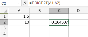 Fonction T.DIST.2T