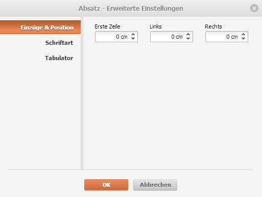 Eigenschaften des Absatzes - Registerkarte Einzüge & Position