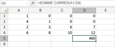 Fonction SOMME.CARRES