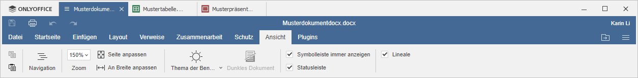 Registerkarte Ansicht