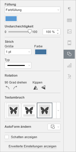 Registerkarte Einstellungen AutoFom