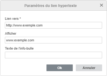 Fenêtre Ajouter un lien hypertexte