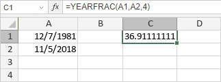 Funzione YEARFRAC