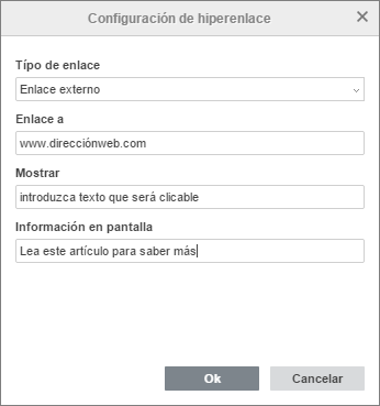 ventana Configuración de hiperenlace