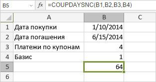 Функция COUPDAYSNC