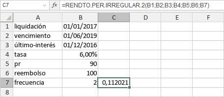 Función RENDTO.PER.IRREGULAR.2