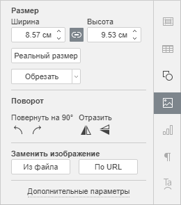 Вкладка Параметры изображения на правой боковой панели