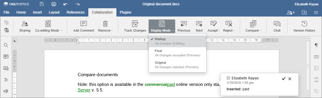 Compare documents - Markup