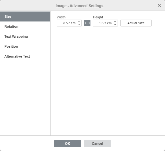 Image - Advanced Settings: Size