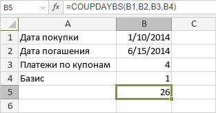 Функция COUPDAYBS