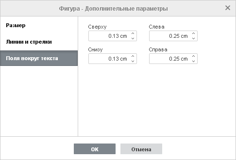 Свойства фигуры - вкладка Поля вокруг текста