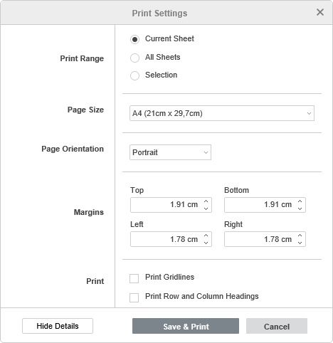 Print Settings window