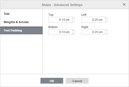 Shape Properties - Text Padding tab