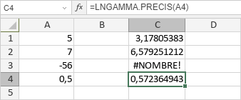 Fonction LNGAMMA.PRECIS