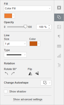 Shape settings tab