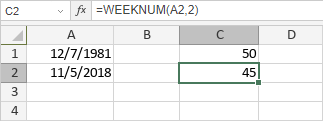 Función NUM.DE.SEMANA