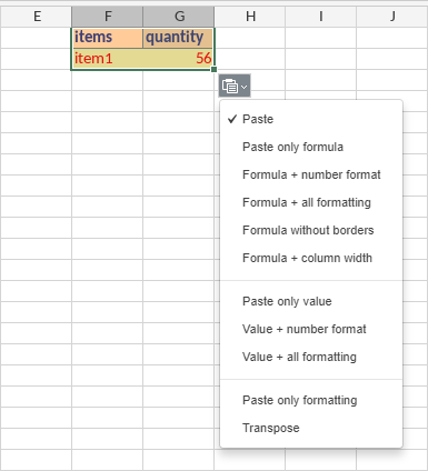 Paste options