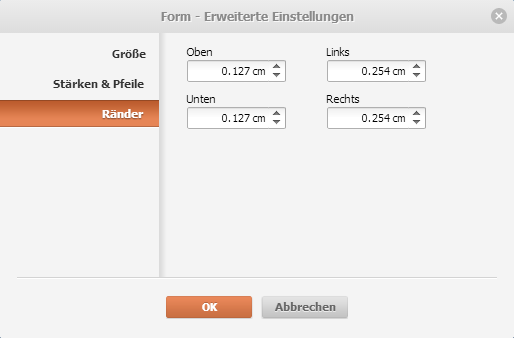 Formeigenschaften - Registerkarte Ränder